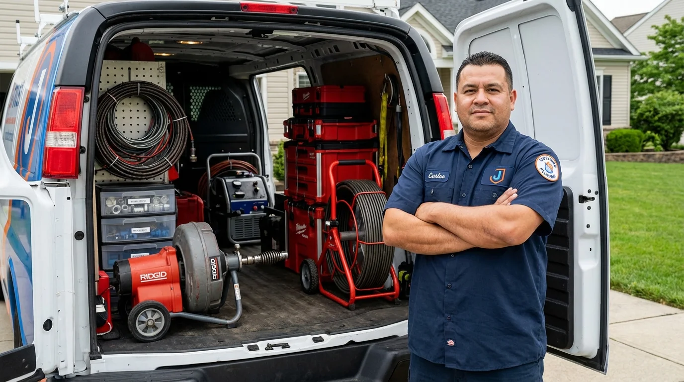 Professional drain cleaning equipment and Johns Plumbing LLC plumber in Runge