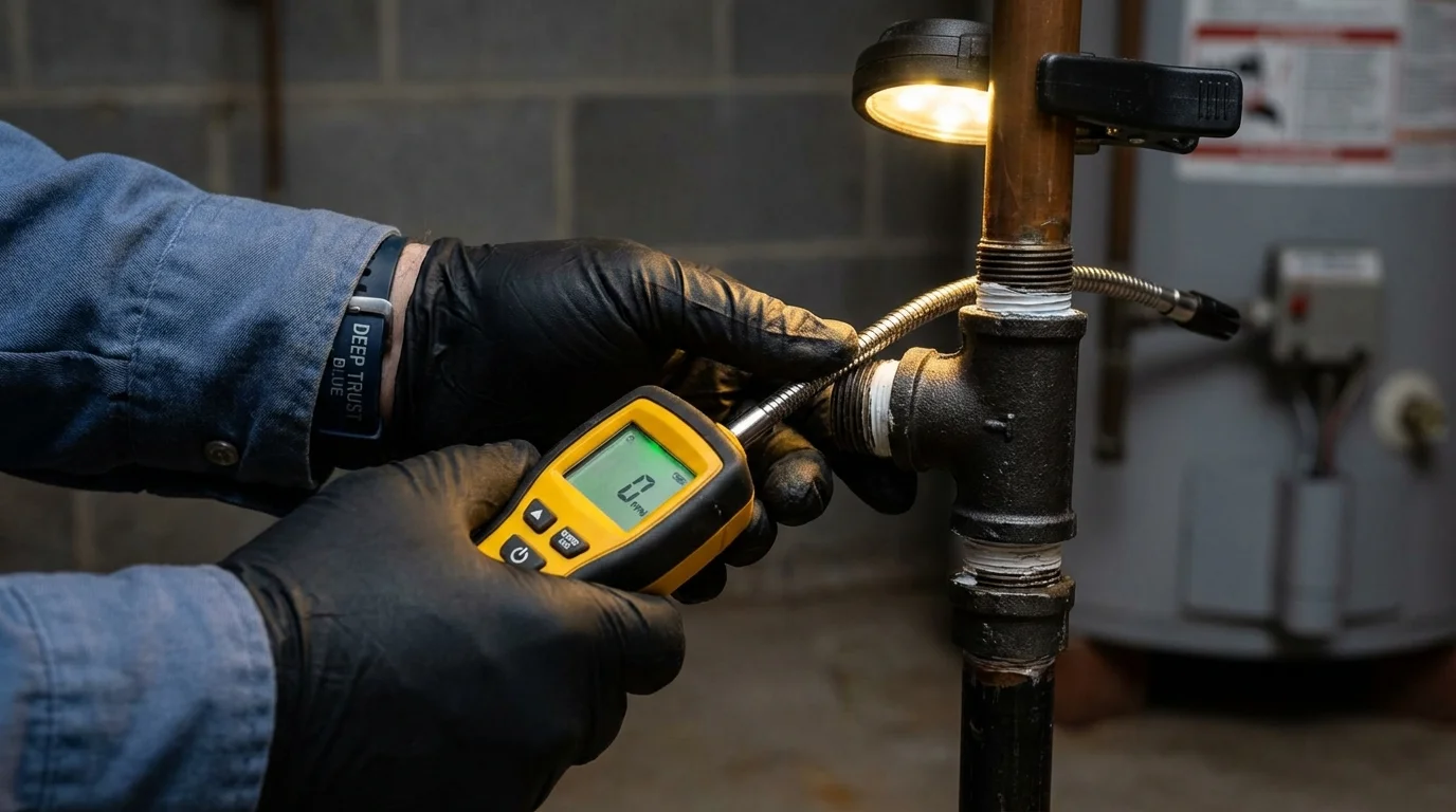 Gas leak detection with electronic sniffer by Johns Plumbing LLC in Runge