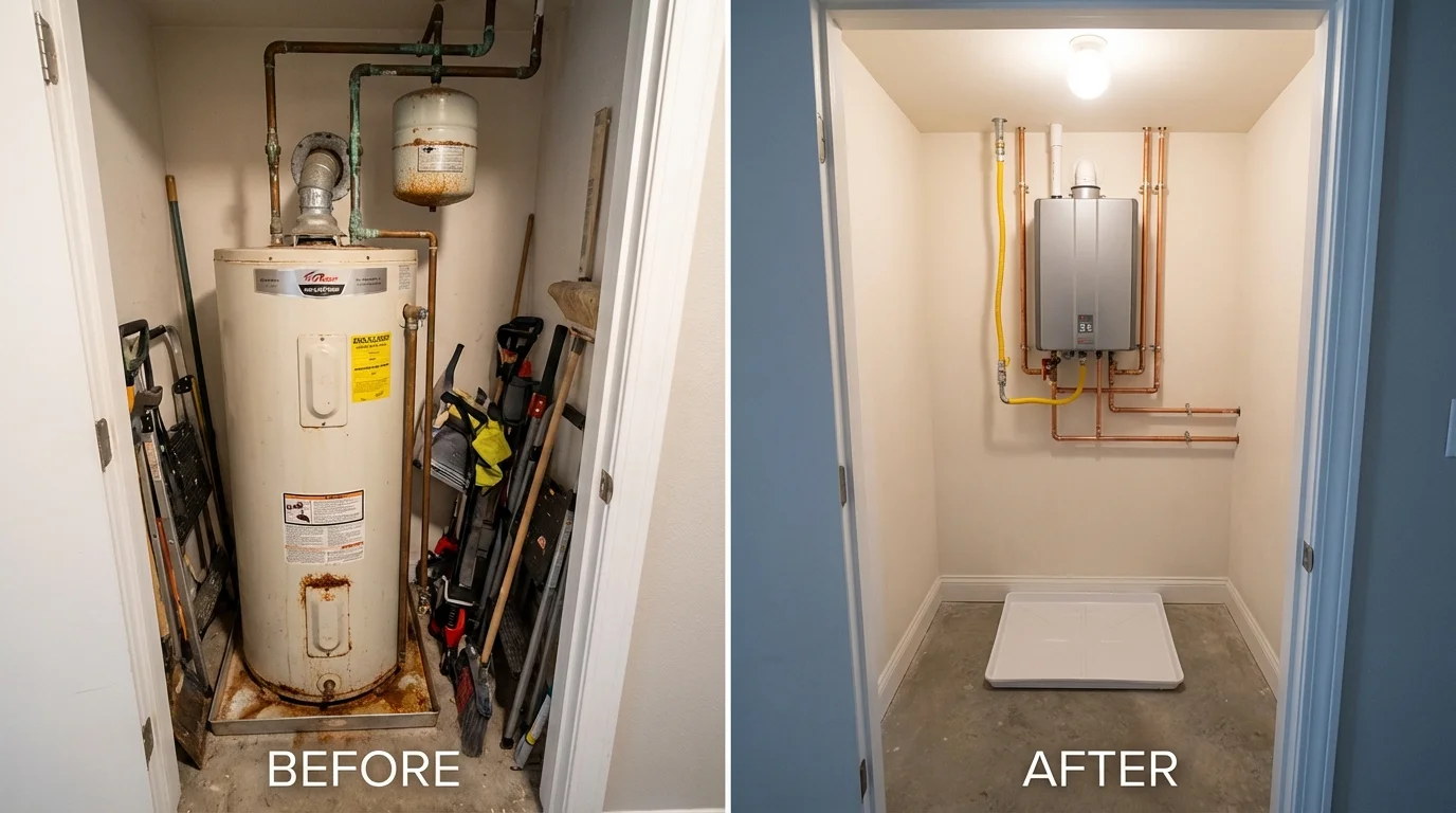 Tank water heater versus wall-mounted tankless unit comparison for Runge, TX homeowners